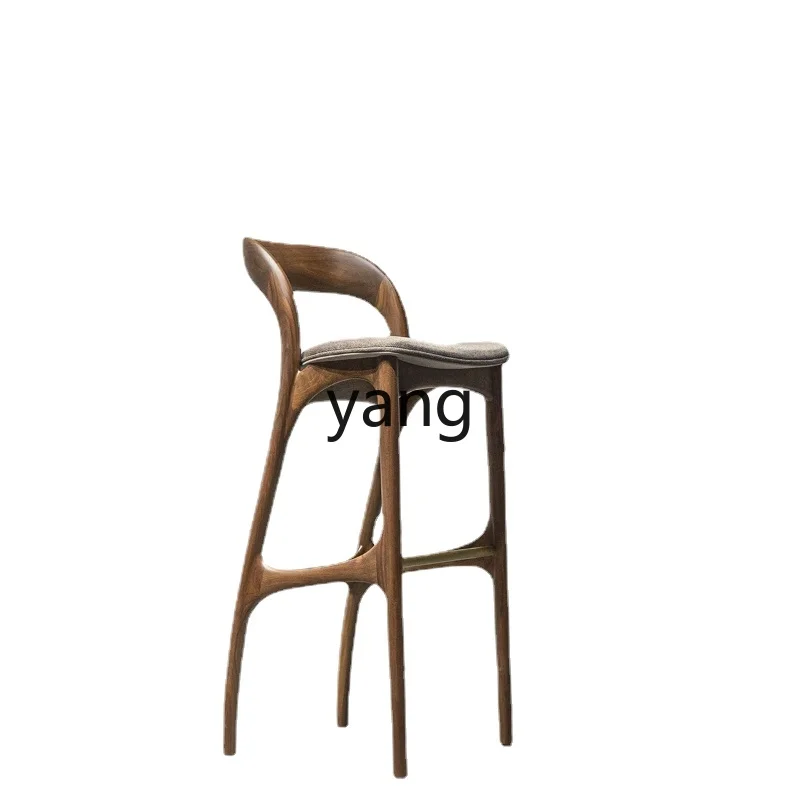 Yjq Black Walnut Log Bar Stool Modern Minimalist High Stool New Chinese Retro Bar High Stool