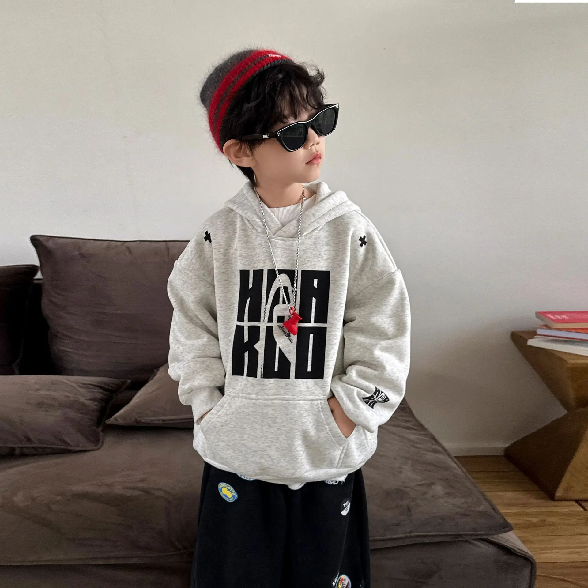 Children Clothes Boys Fleece Hoodie Thickened Top 2025 Autumn New Fleece Long-sleeved Fashionable Simple Kids Hoodie Top