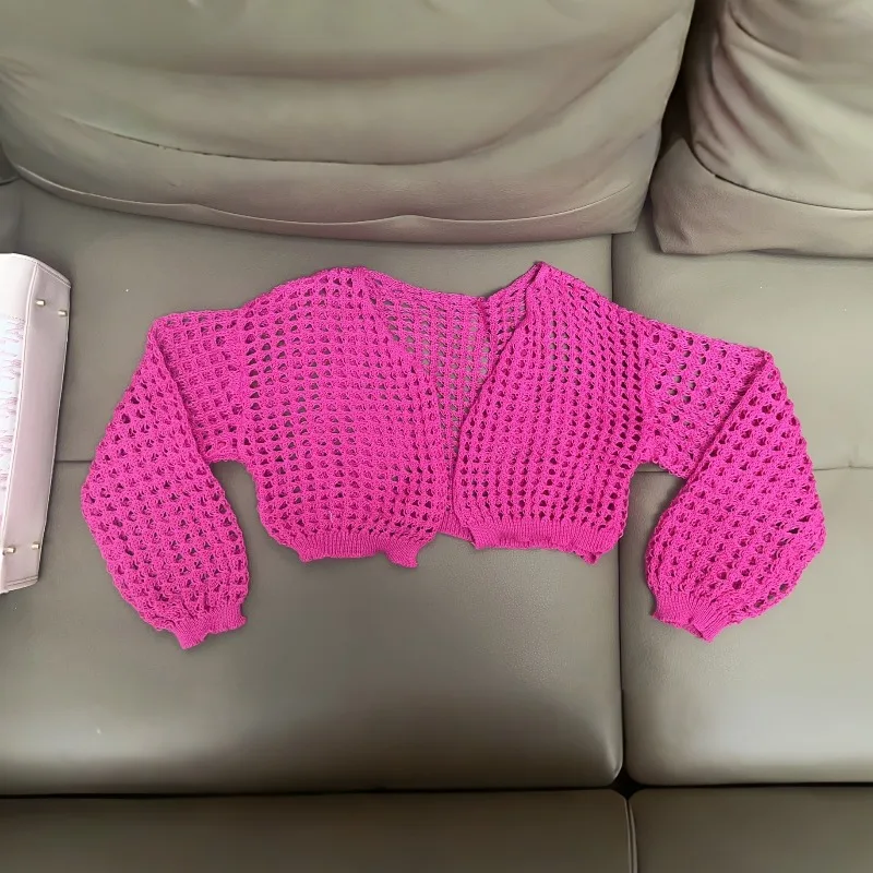 

Розовый кардиган женский милый стиль ажурный вязаный модный праздничный милый шикарный трикотаж солнцезащитный тонкий летний повседневный чистый цвет