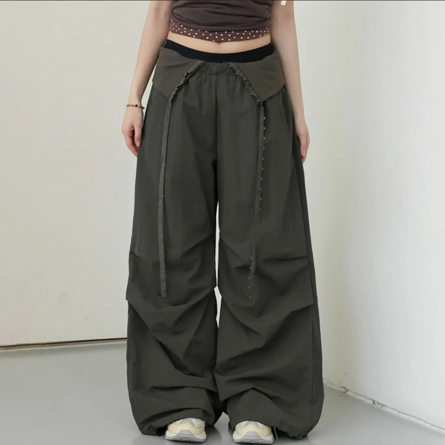 

American Hip-hop Design Flip Waist Loose Casual Straight Pants Women Spring Autumn New Street Style Hot Girl Trousers