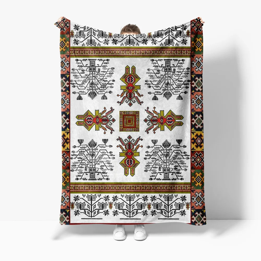Ethnic Pattern Throw Blanket Moroccan Kilim Rug Handmade Wool Blanket Decorative Bed Throw Sofa Cover Home Decor