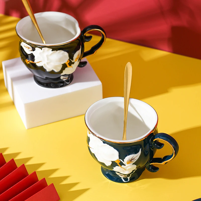 جميل القهوة زوجين كوب ماء الخزف لوكس بعد القمر فنجان شاي وصحون مجموعة مع ملعقة Tasse اسبريسو القهوة الملحقات #2