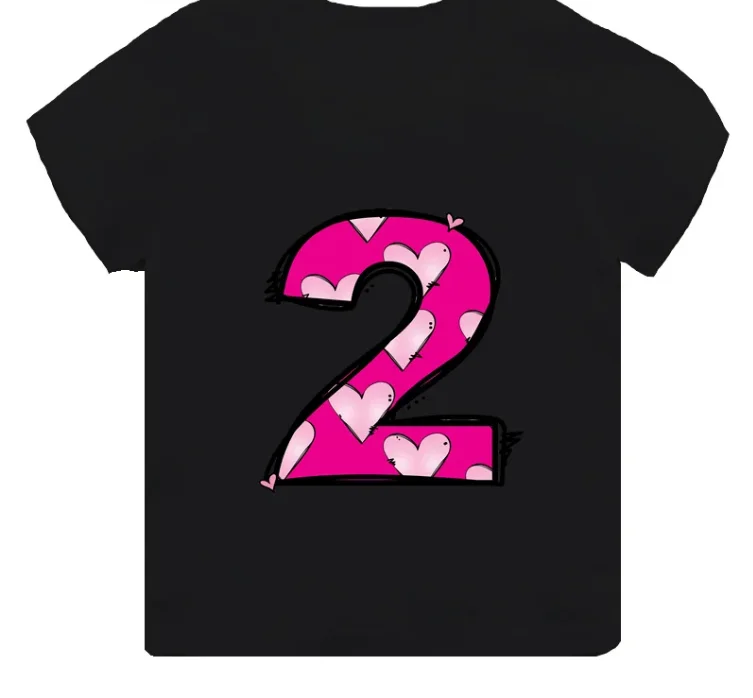 

Funny Pink Heart Print Girls Clothes 1-8Years Happy Birthday Number Bow Kids Short Sleeve T shirt Tops