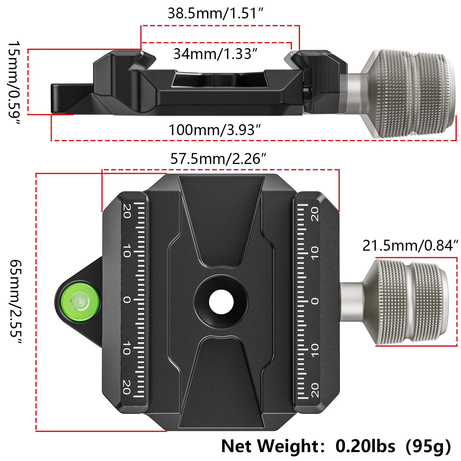 Arca Swiss Clamp Q.R Clamp Camera Tripod Base Tripod Ball Head Mount Adapter EVUMO AC65 65mm Compatible with Arca Swiss Plate