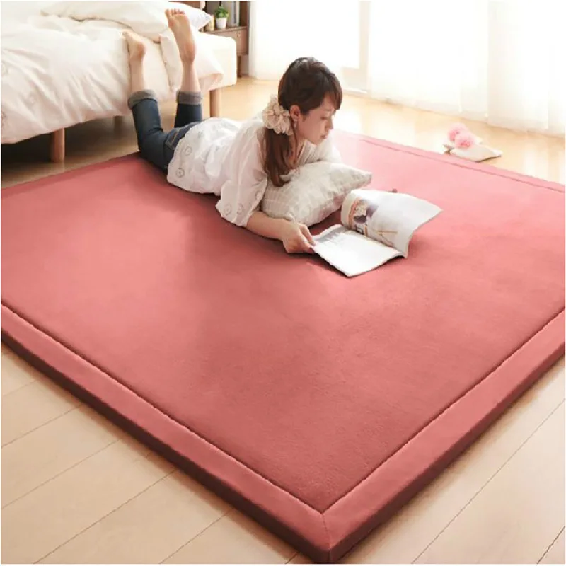 Coral Velvet Carpet for Living Room Home Decor Plain Colour Rugs Thickening Tatami Floor Mat Antiskid Play Mat for Children Room