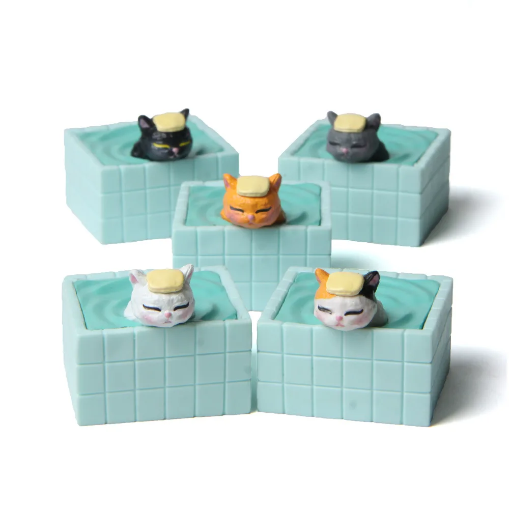 Cute Resin Cat In The Blue Bathtub 5 Colors Figure Garden Decoration Miniature Cake Accessories Home Cat Accessories Figurines