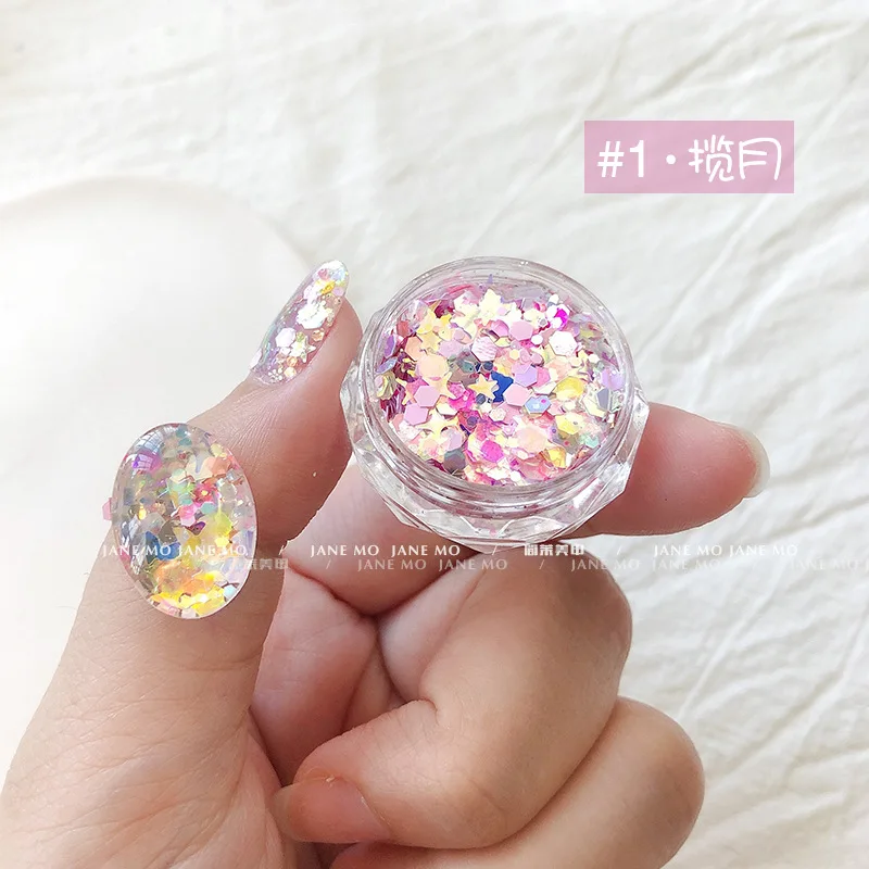 1jar Mermaid Star/Hexagon Chunky Flakes Mixed Shape Holographic Nail Glitter Sequins Loose Glitter Mixed Color Manicure Sequins