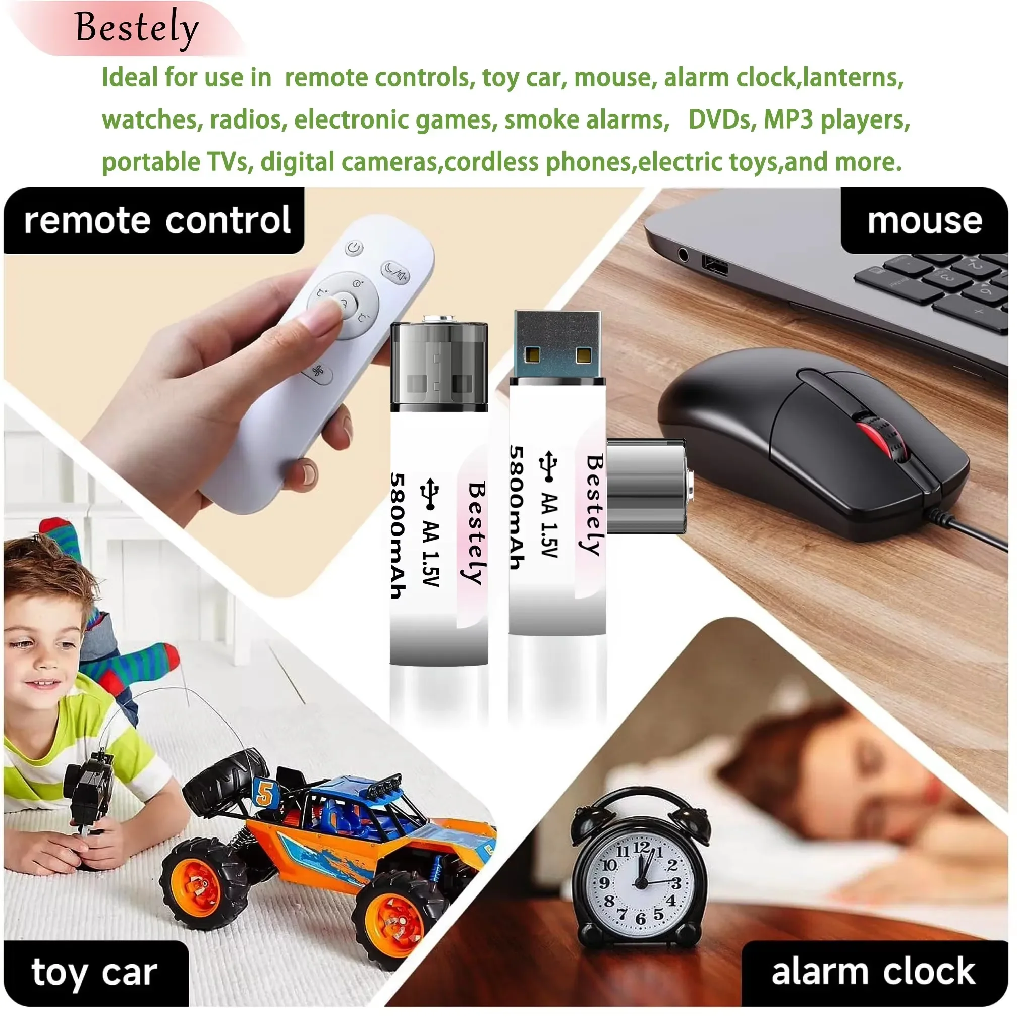USB port direct charging AA Rechargeable Lithium Battery 1.5v 5800mAh Li-ion High capacity 1.5h Fast charging Long lasting