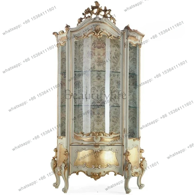 

European single-door wine cabinet retro gold foil solid wood wine cabinet antique collection display wine cabinet