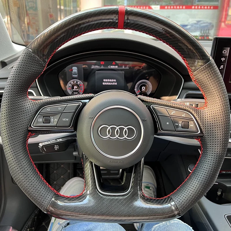 Hand Stitched black suede carbon fibre non-slip Steering Wheel Cover For Audi A3 (8V) A4 (B9) Avant A5(F5) A1 (8X) Sportback Q2
