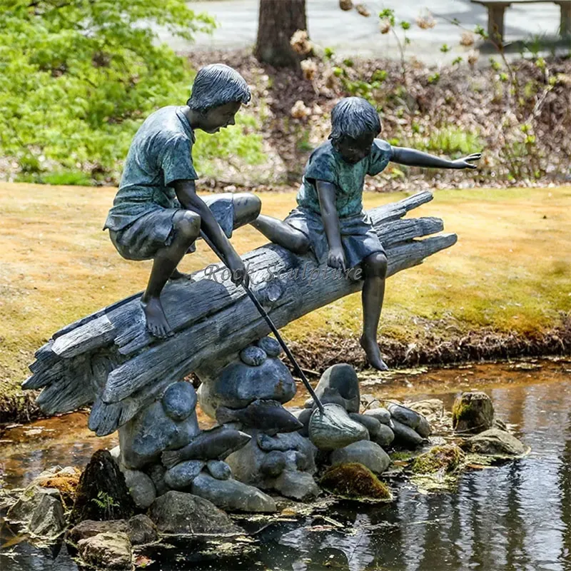 Customized Bronze Brass Outdoor Park Life Size Children's Statue Riverside Garden Deposit Only