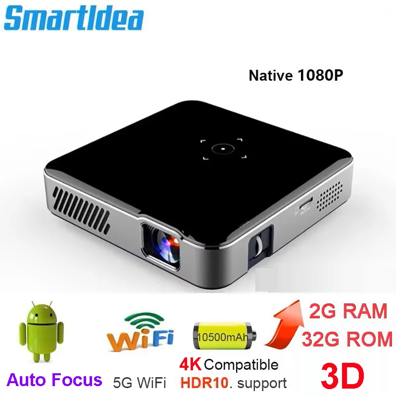 Smartldea Native full hd 1920 1080p 3D Smart projector Auto Focus Android 5G Wifi BT Build-in 10500mAh battery home video Beamer