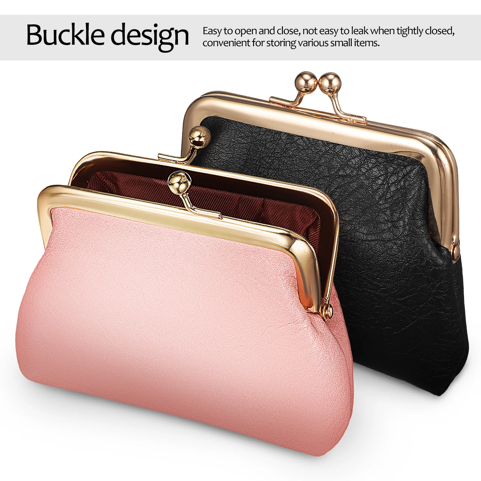 

2Pcs Portable Mini Coin Purse PU Change Wallet Compact Lightweight Bag for Coins Keys Lipstick Travel Daily Use