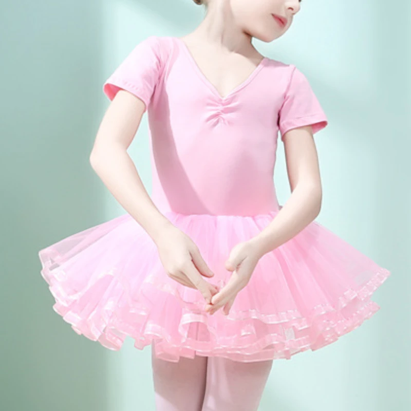 Kids Girls Ballet Tutu Dresses Back Bowknot Mesh Dance Gymnastics Leotard Dress Ballerina Party Stage Performance Dancewear