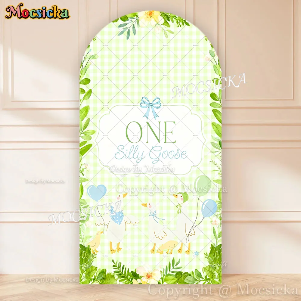 Mocsicka One Silly Goose 1st Birthday Arch Cover Background Balloons Green Leaf Decor Backdrop Newborn Baby Shower Photo Studio