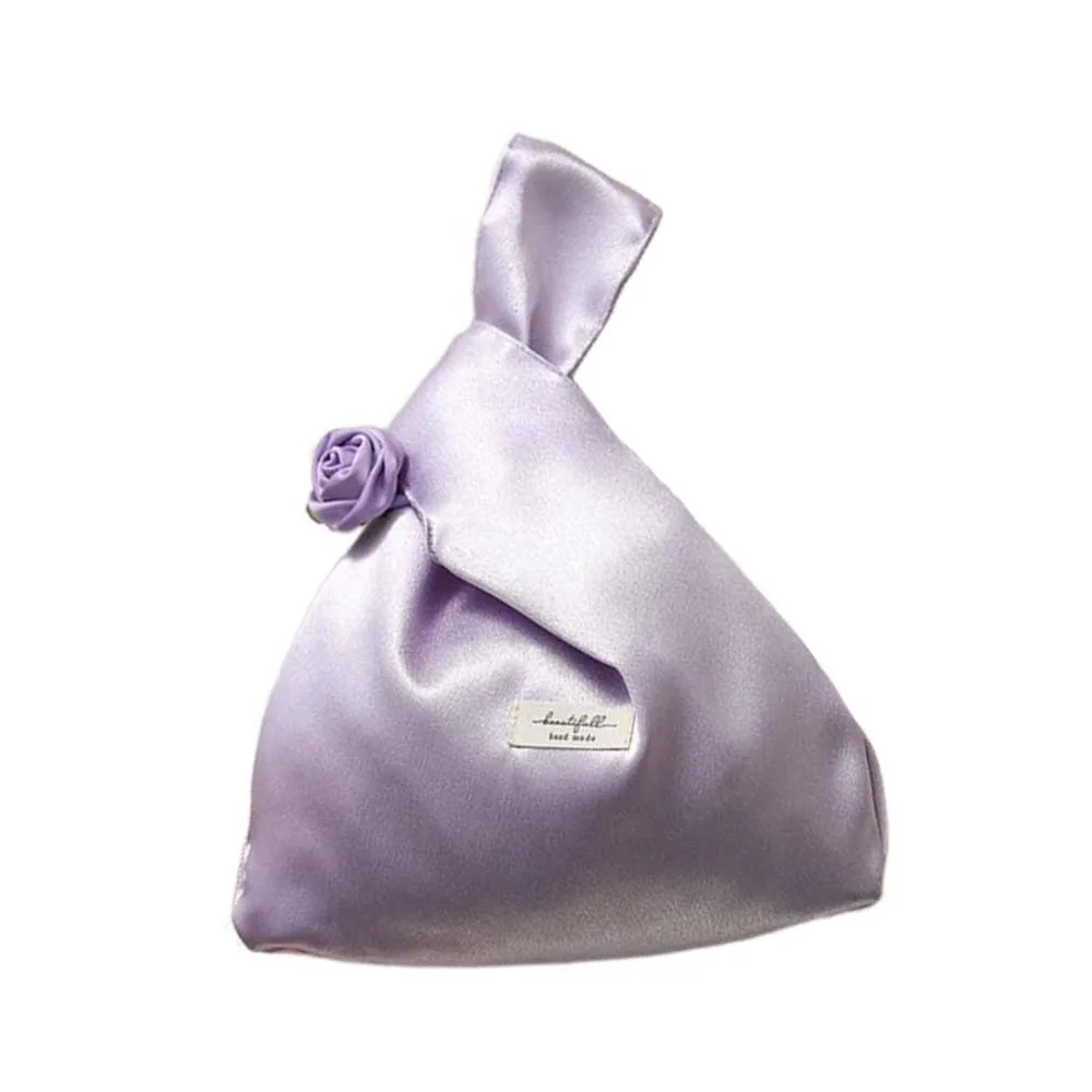 

Sweet Elegant Rose Wrist Bag Chinese Style Satin Butterfly Orchid Knot Handbag Pearl Pendant Storage Purse Hand-held Pouch Women