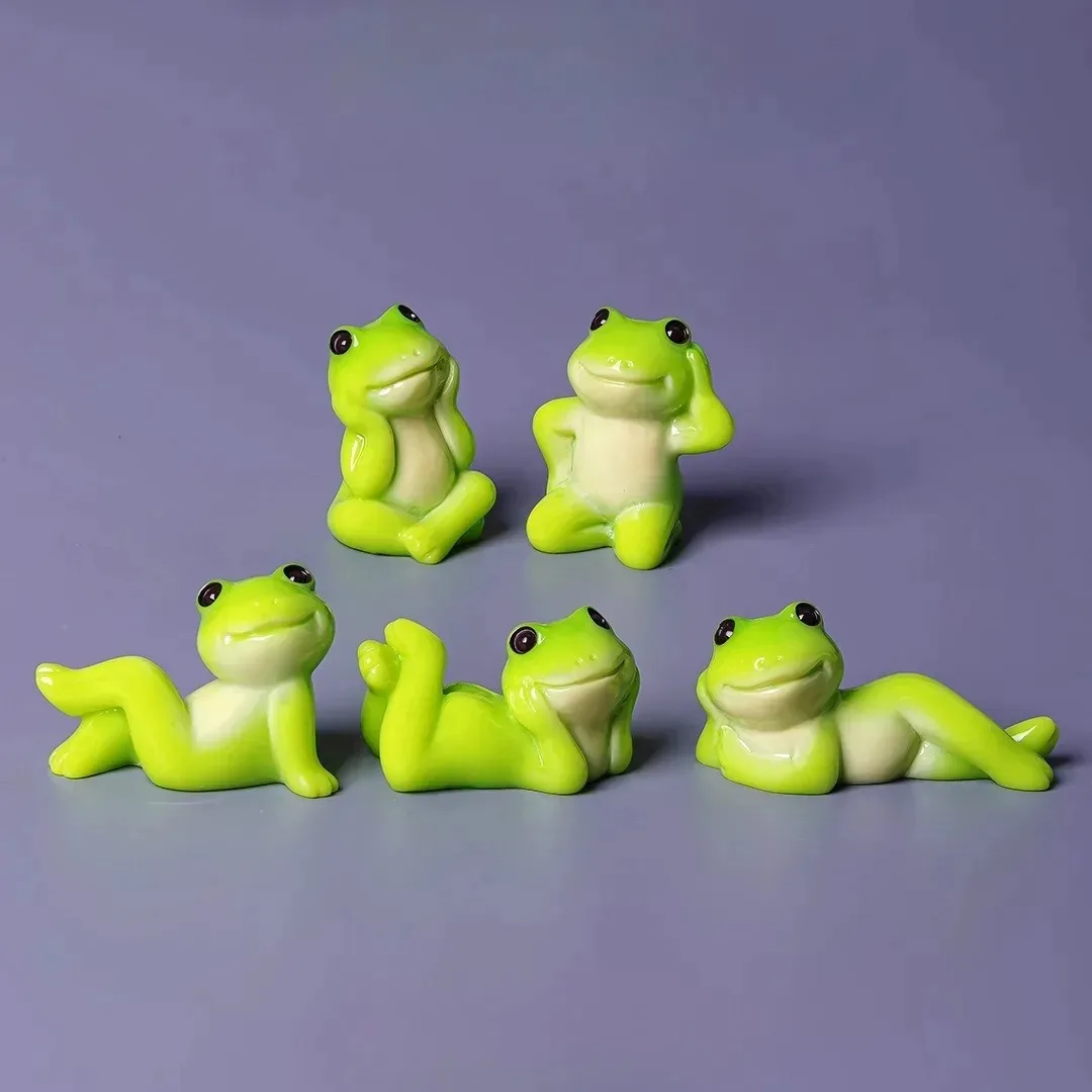 6pcs Cartoon Mini Funny Frog Figurine Ornament Desktop Living Room Micro Landscape Fish Tank Aquarium Decoration Accessories