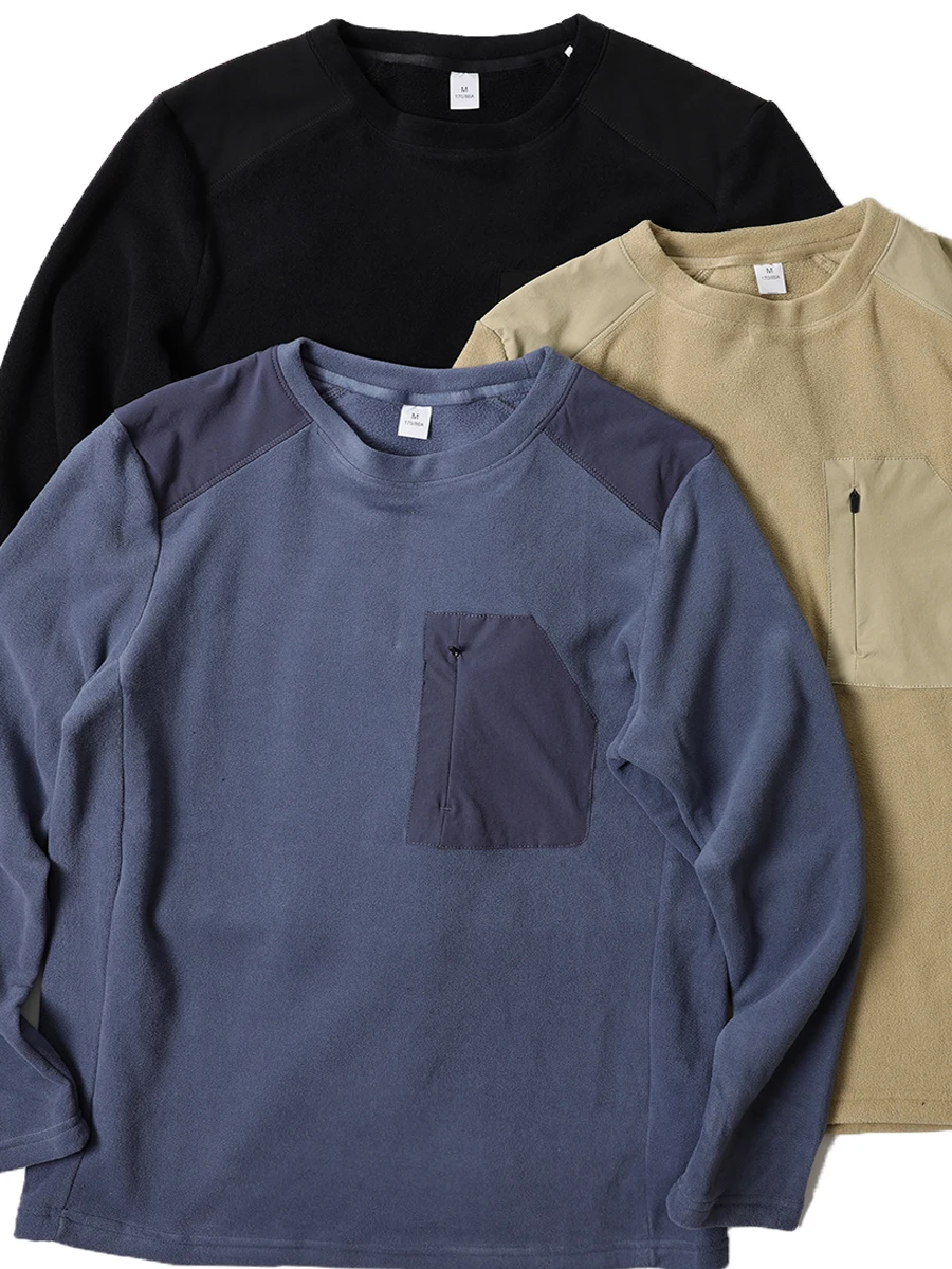 

Технологичный утепленный японский свитшот для мужчин на осень-зиму, свободный крой, круглый вырез, длинный рукав, теплый спортивный топ с дизайнерским карманом