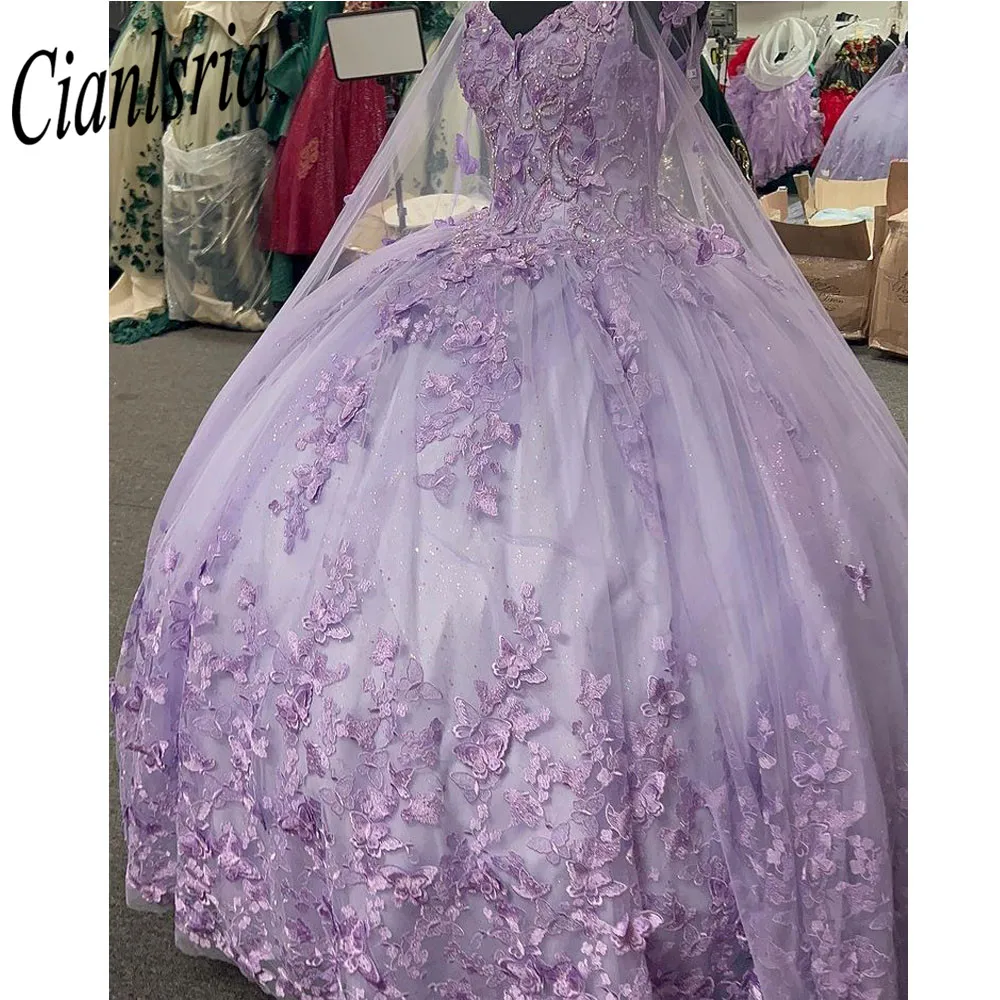 Vestido de quinceañera Lila, vestido de baile sin hombros con capas, dulce, 16 niñas, Princesa, 15 años