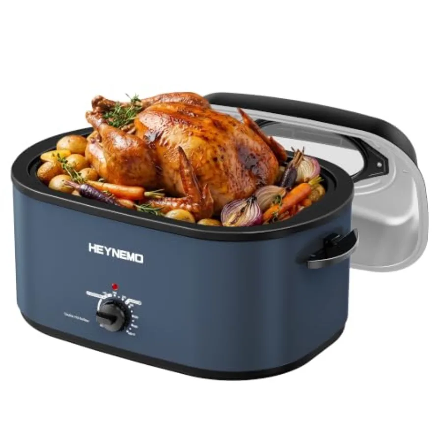 Turkey Roaster Oven Buffet with Self-Basting Lid, 1450W Electric Roaster Oven with Cool-Touch Handles, Removable Pan and Rack,