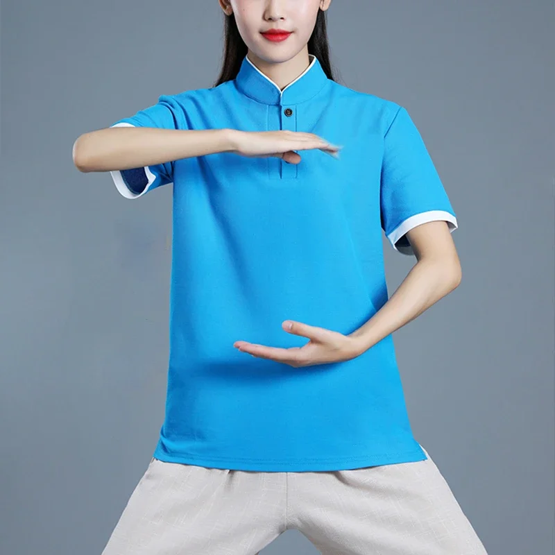 Tai Chi suit women's and men's T-shirt, martial arts culture shirt, cotton short sleeved pants, practicing pants, embroidered