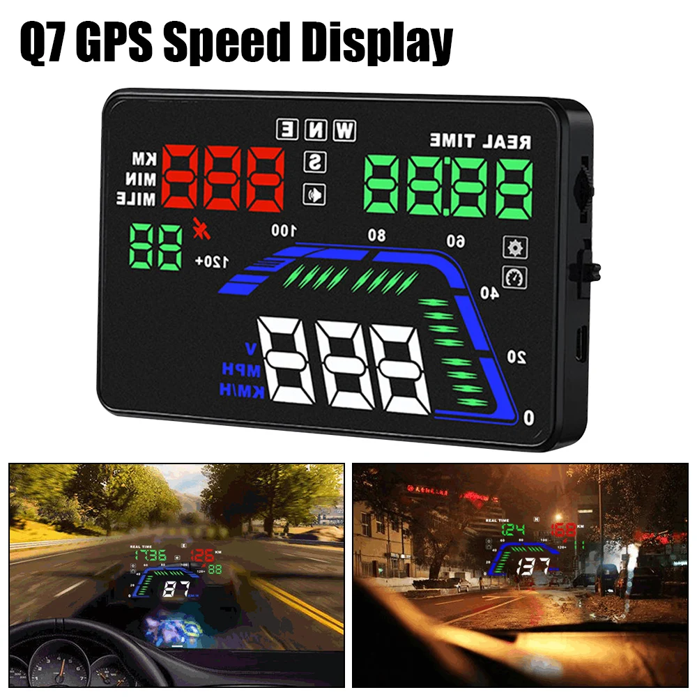 

Overspeed Warning 5.5 " Car HUD Display Universal car Accessories Q7 Windshield Projector GPS Digital Clock Head-up Display