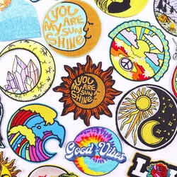 Cartoon Sun Moon Embroidery Patch Wave Applique Patches For Clothing Thermoadhesive Patches On Clothes Letter Badges Stickers