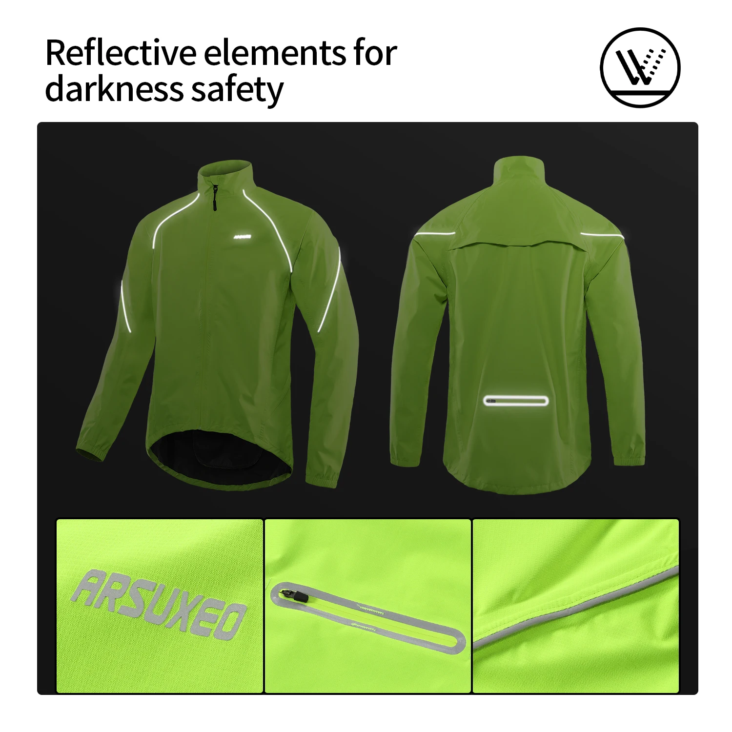 ARSUXEO Mens Cycling Windbreaker Jackets Bicycle Raincoat Waterproof Motorcycle Clothing Outerwear Bike Jersey Lightweight