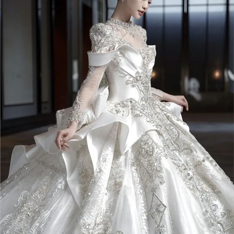 Heavy industry luxury large tail-of-the-line main yarn haute couture dress
