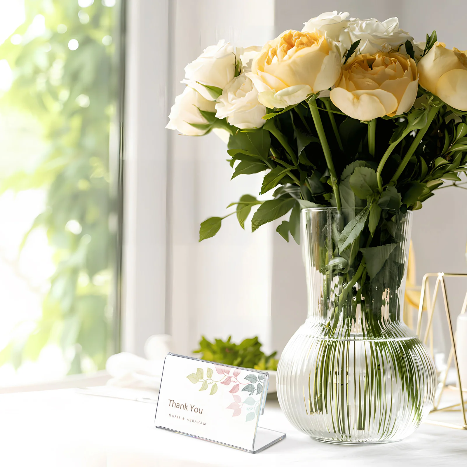 

48Pcs Slanted Sign Holders Transparent Tabletop Display Stands for Place Cards Table Numbers Menus Prices Wedding