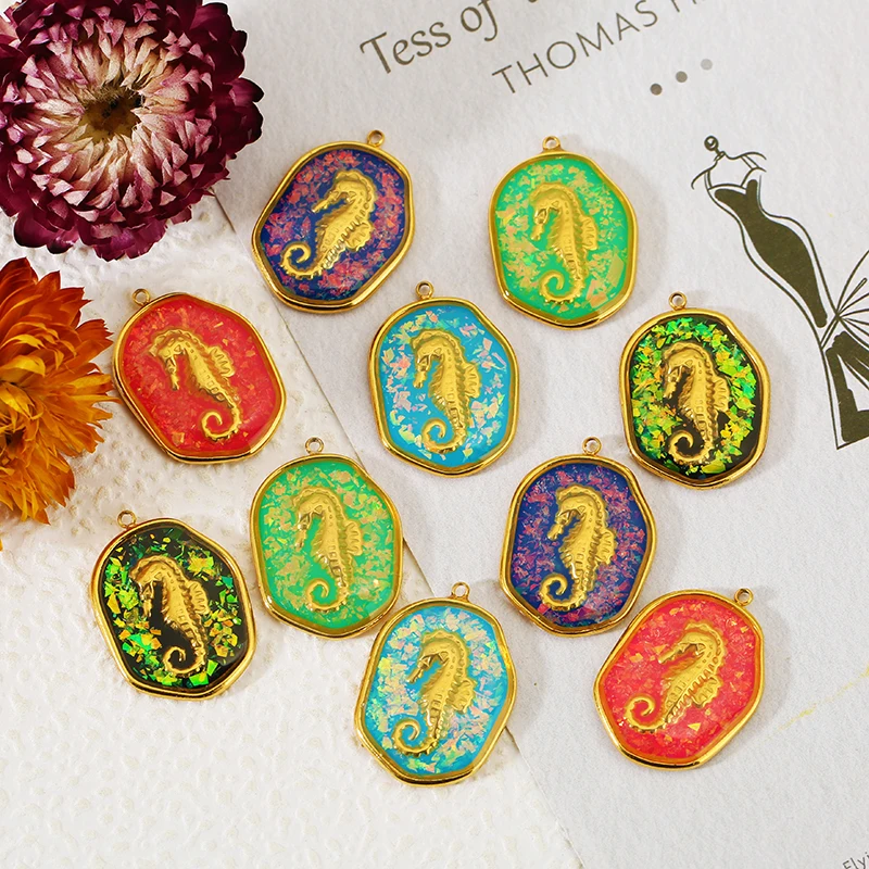 

2pcs 20mm Stainless Steel Colorful Seahorse Pendants 18K Gold Charms for DIY Necklaces Making Findings Fashion Earrings Supplies