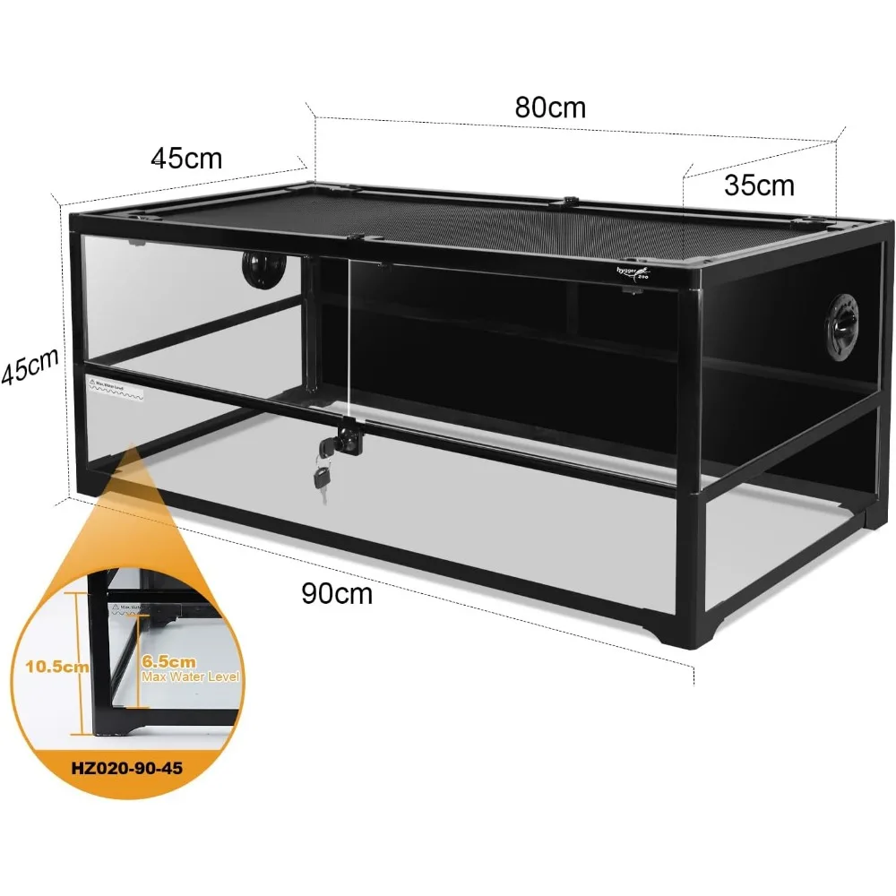 تررم زجاجي بفتحة أمامية للحرباء، مقاس 18 × 18 × 36 بوصة مع باب مفصلي مزدوج