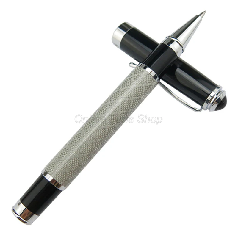 Fuliwen Carbon Fiber Classic Roller Ball Pen, Advanced Little Silver Grid & Black Cap Advanced Writing Pens