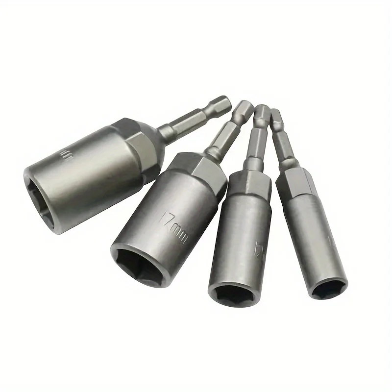 6pcs 80mm Deep Nut Driver Drill Set With 6.35mm Hex Socket Adapters - Perfect For Power Tools!