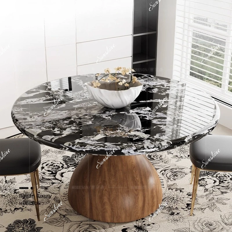 Italian light luxury round dining table home high sense thickened modern simple solid wood
