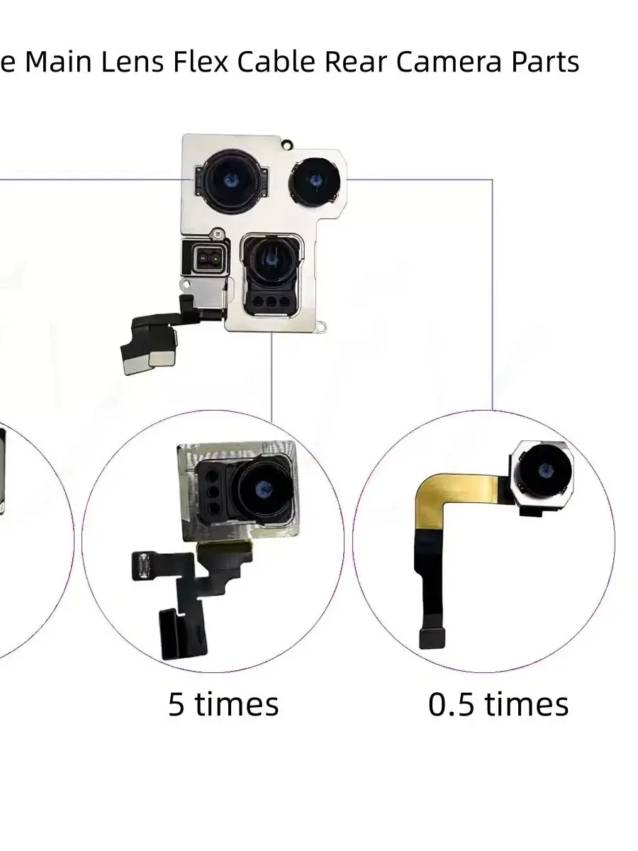 Sprawdzona tylna kamera do iPhone 11 12 Pro Max 13 14 15 Pro Max Mini 14 15 Plus, główny obiektyw, taśma flex, moduł kamery, zamiennik — 2