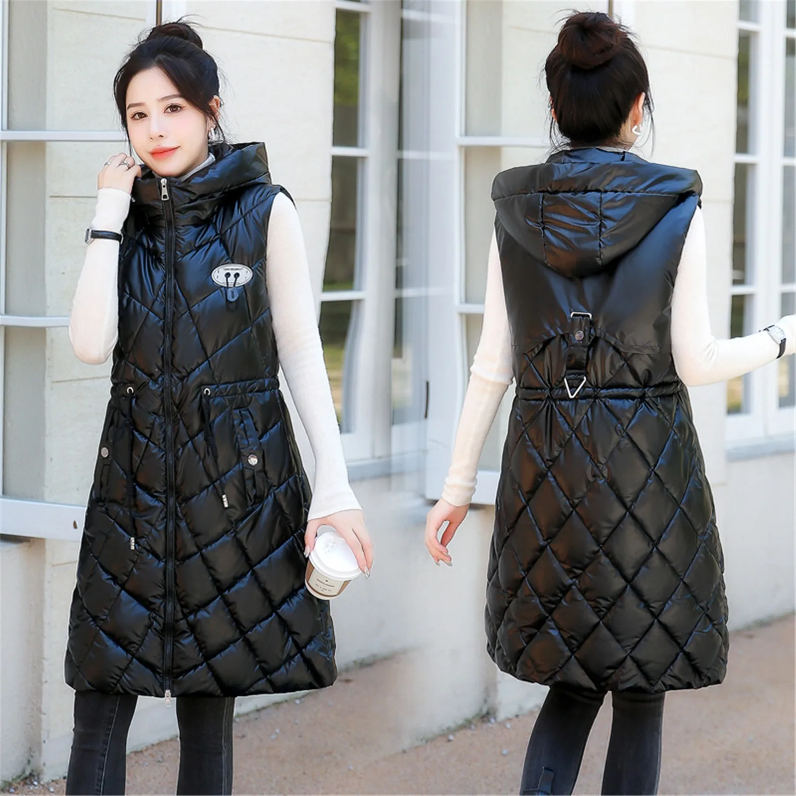 Women Casual Solid Jacket Hooded Vest Zipper Pocket Loose Sleeveless Jacket Long Coat Sleeveless Fringe Vest Women