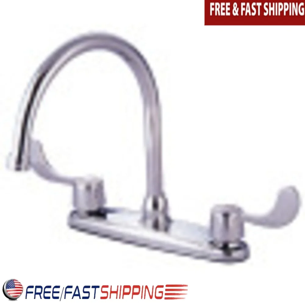 

Polished Chrome Centerset Kitchen Faucet Solid Brass Construction Swivel Spout Durable Deck Mount 2-Hole Installation Elegant