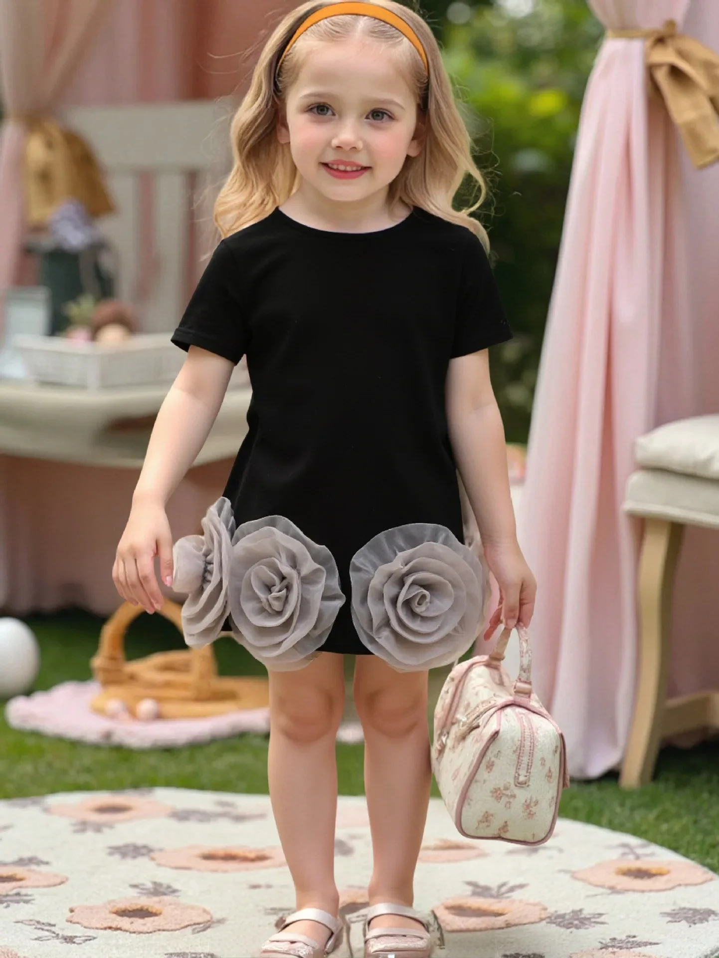 

4 - 7 Y Kids Clothes Dress Adorable Kids Girls' Cotton Mesh Patchwork 3D Flowers Dress Stylish and Comfortable