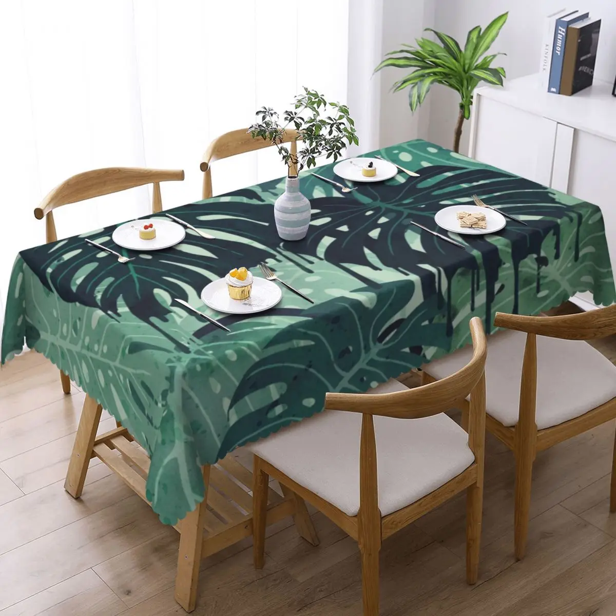 Monstera Melt (in Green) Customized Rectangular Tablecloth Oilproof Table Cover for Dining Events Table Cloth