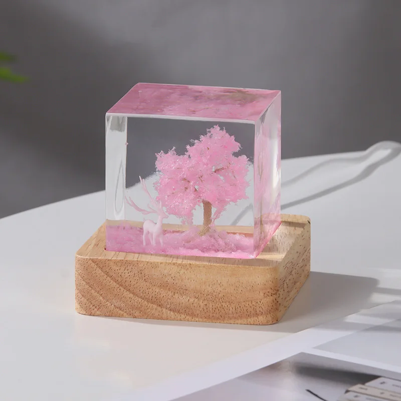 Colorful white deer cherry blossom night light resin jewelry