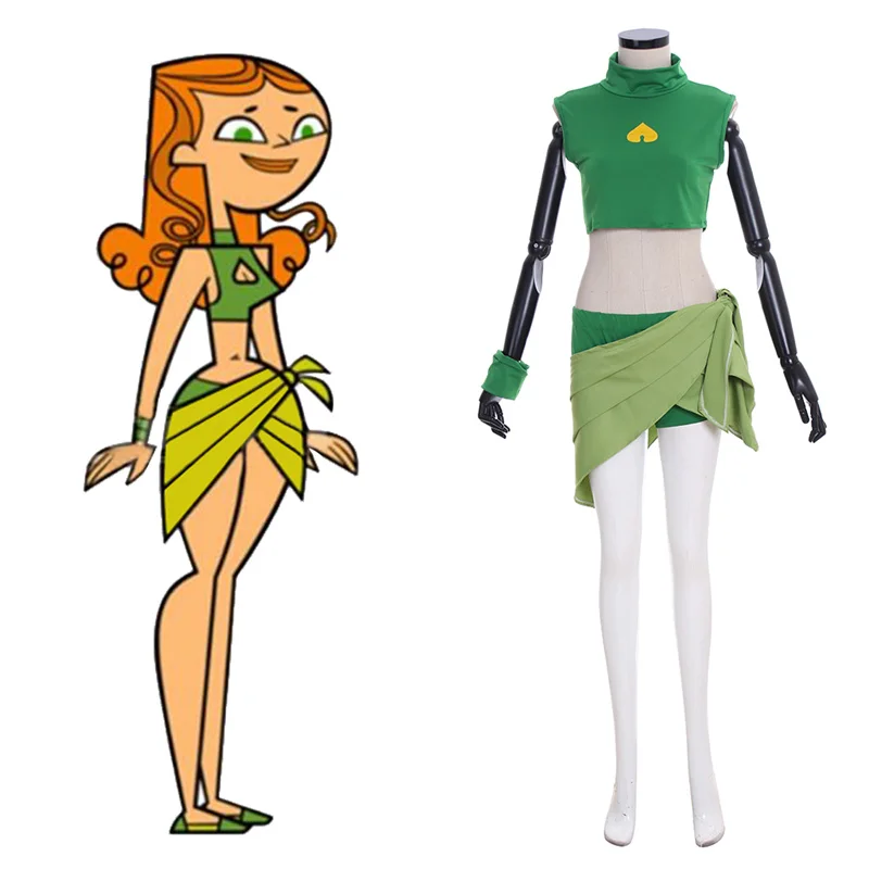 Anime Total Drama Island Izzy Cosplay Costume Sexy Women Green Crop Top and Shorts Skirts Set  Halloween Party  Outfits