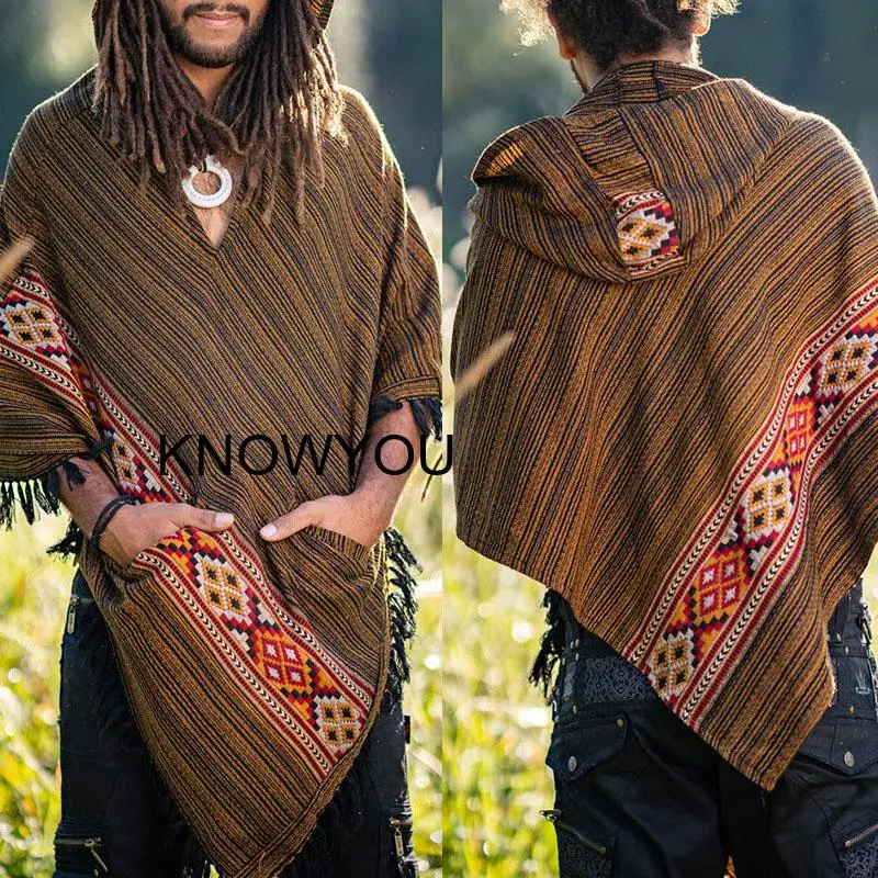 

Halloween Man Medieval Hooded Cloak Men Loose Jacket Fashion Print Ponchos Summer Spring Pashmina Coat Male Shawls Wraps