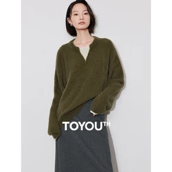 TOYOUTH Women Sweater 2024 Autumn and Winter New Fake Two Piece Fake Fur Soft Long Sleeve Pullover Woolen Sweater