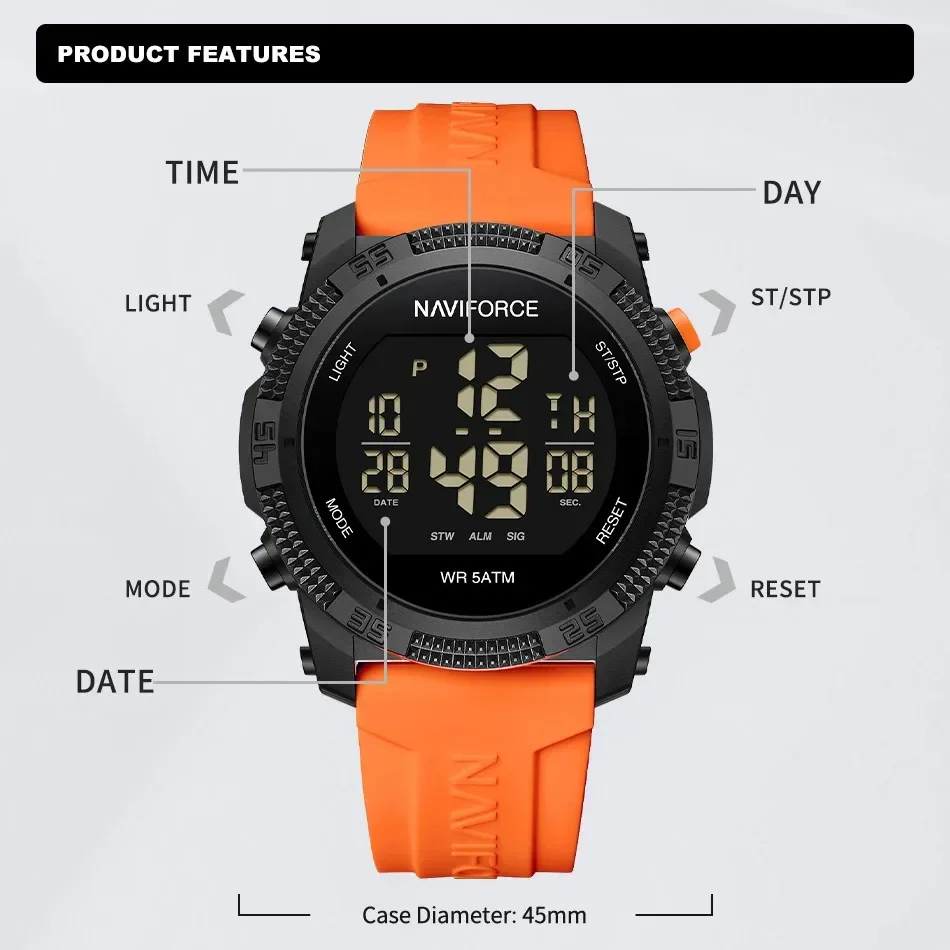 NAVIFORCE 2024 Electronic Watches for Men Luxury Fashion 30m Waterproof Silicone Band Male Calendar Wristwatch Reloj Hombre