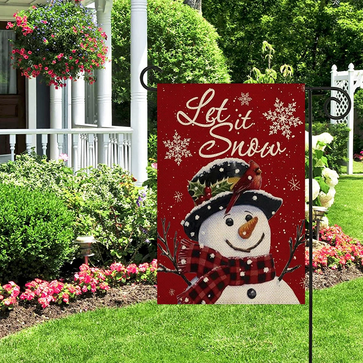 1PC  Let It Snow Pattern Linen Cotton Garden Flag Banner Indoor Outdoor Home Garden Hanging Decor