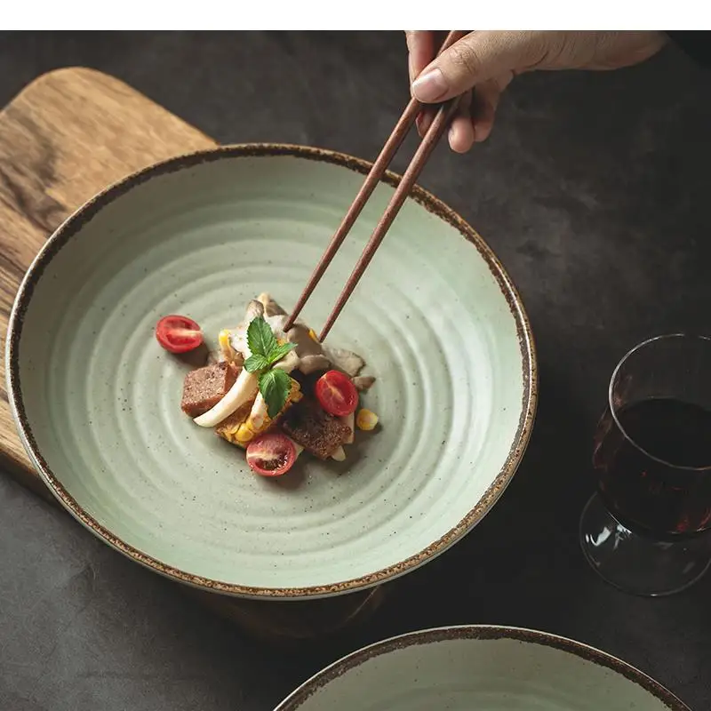 Round Ceramic Pasta Ramen Plates Sushi Steak Dish Hotel Restaurant Tableware Vegetable Salad Plate Snack Dessert Dishes