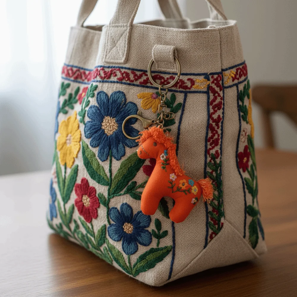 

Stuffed Animal Embroidered Horse Keychain Cute Leather Rope Cloth Pony Pendant Zodiac Horse Mascot Hanging Decor