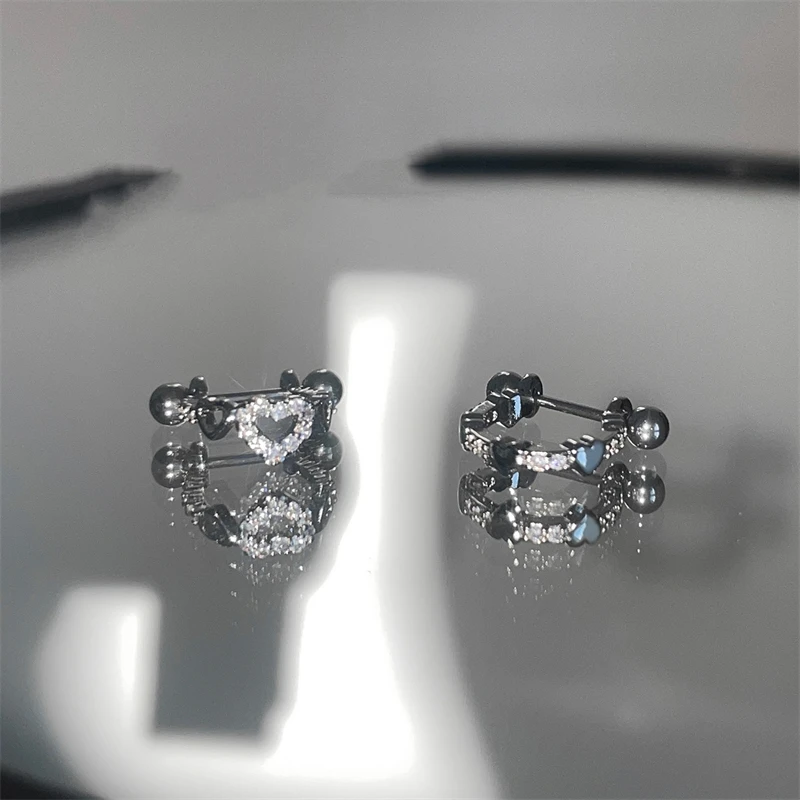 New Hollow Out Love 316L Stainless Steel Annular Ear Bone Nail Fashion Delicate Silver Color Earring for Women Y2K Punk Jewelry