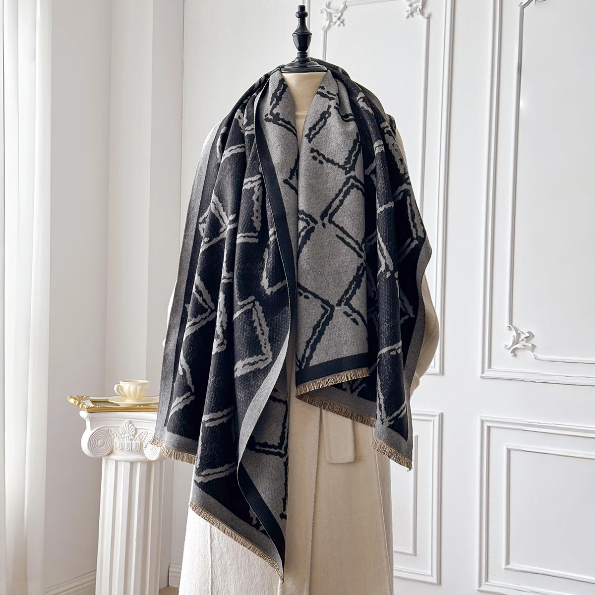 

Модное теплое пончо, имитация кашемира, зимние женские шарфы, шаль, женское толстое одеяло из пашмины, Bufanda Echarpe Scraf